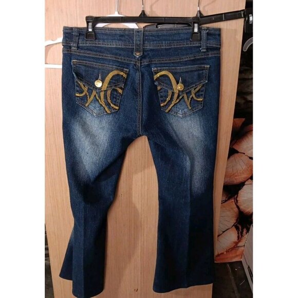 WCKD (11) Womens Denim Jeans Dark Wash Wide Leg Distressed Logo Pocket - Picture 4 of 5